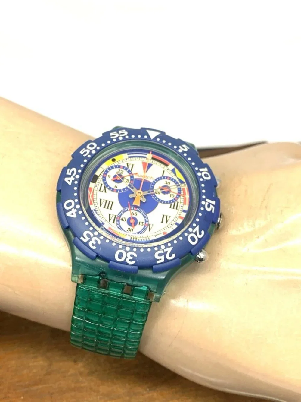 Swatch Men's Watch SBN101 Swiss Quartz Chronograph Vintage 1993 Blue Green 43mm
